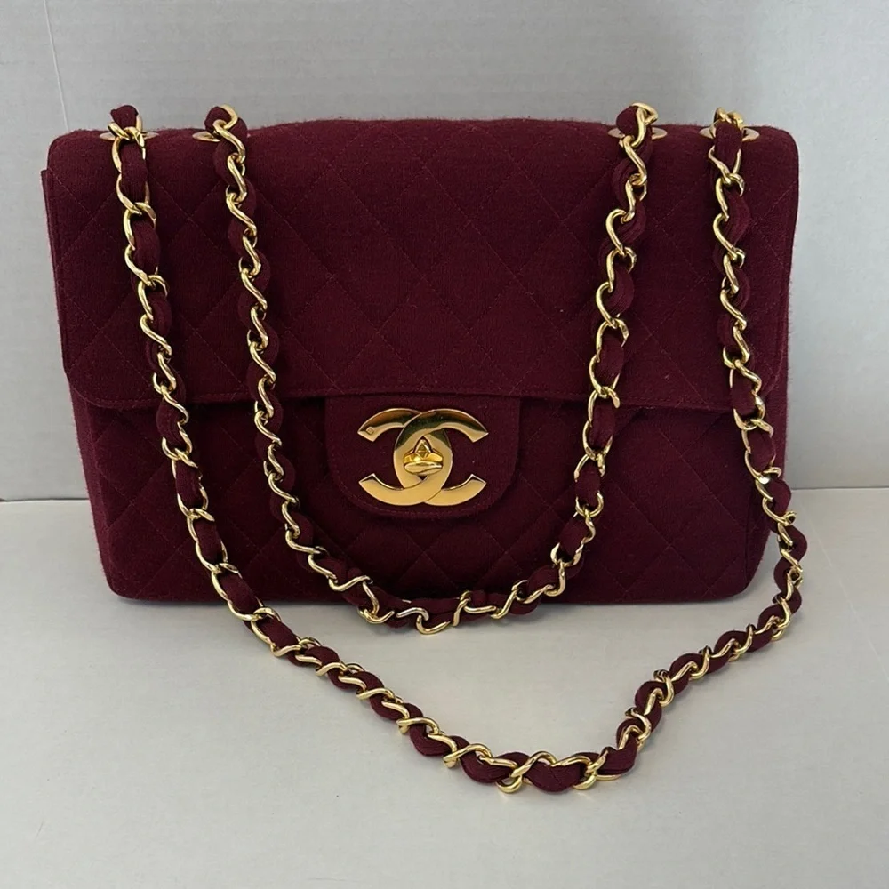 CHANEL Red Canvas Jumbo Bag